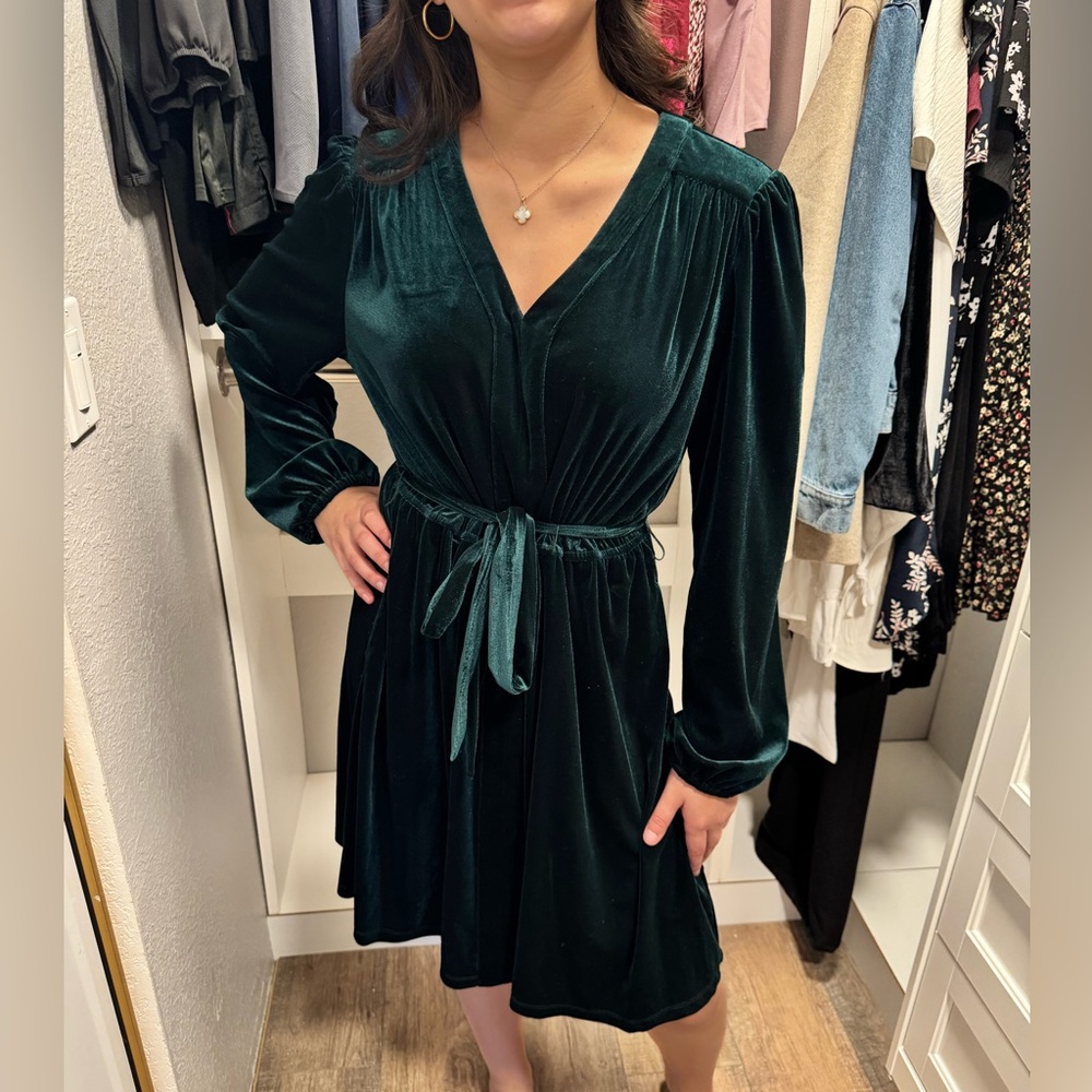 Forrest Green velvet long-sleeve dress